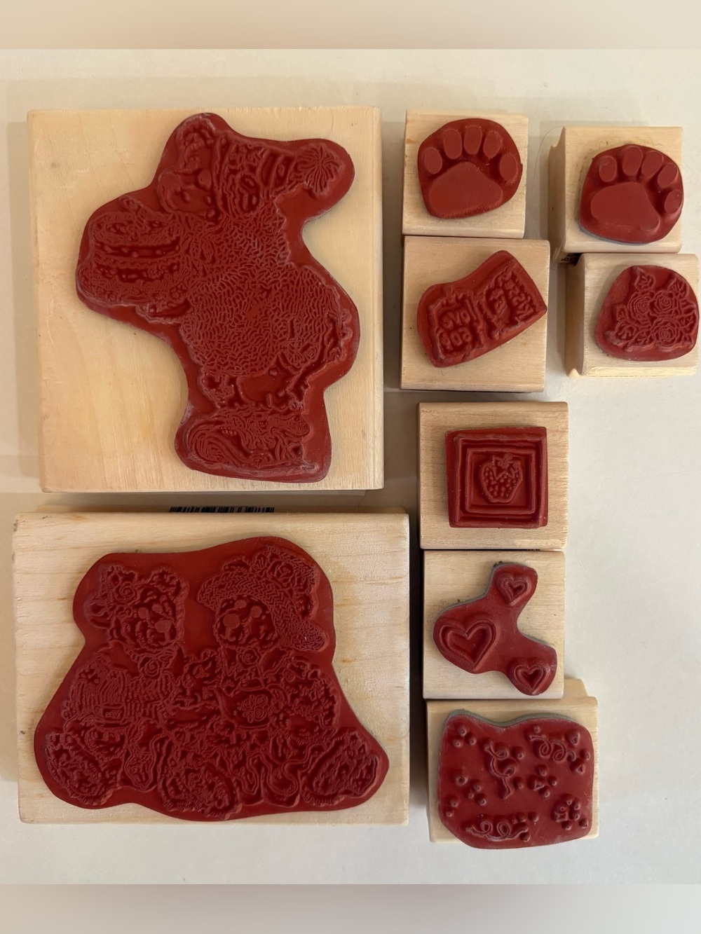 Boyds Bears Wood Stamp Set (9) Unused Birthday & Tea Party Uptown Rubber Stamps - Picture 6 of 8